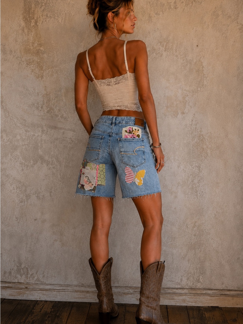 American Eagle Outfitters Light Blue Patchwork Denim Shorts - Picture 9 of 9